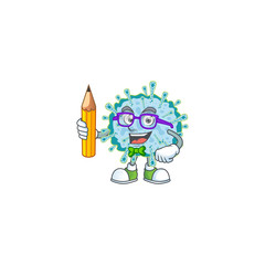 Coronavirus illness clever student character using a pencil