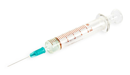 Glass syringe isolated on a white background, Clipping Path no shadow.