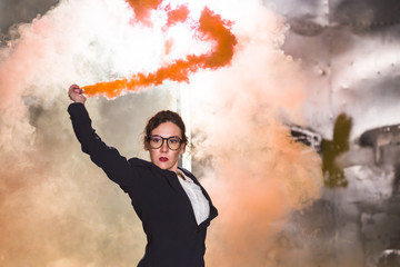 Pasadoble, latin solo dance and contemporary dance - Young beautiful female dancing into smoke cloud