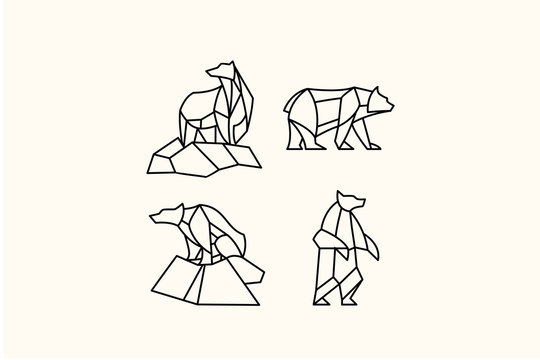pack of polygon bear tattoos illustration