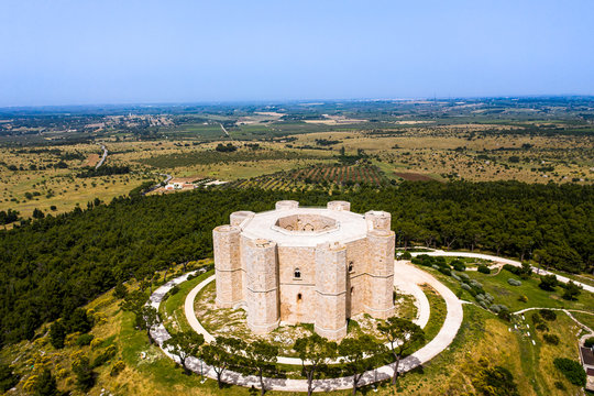 Aerial view Castel del Monte, UNESCO World Heritage Site, Province of Barletta Andria Trani, Apulia, Italy