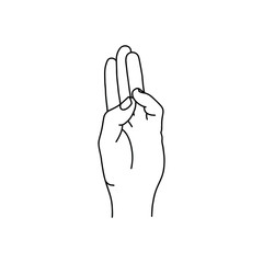 Mudra - Buddhi. Hands vector illustration. Yogic hand gesture. Black and white linear style.