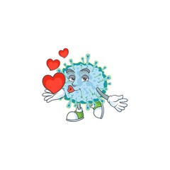 A romantic cartoon character of coronavirus illness with a heart