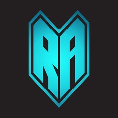 RA Logo monogram with emblem line style isolated on blue gradient colors