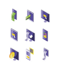 set of icons online payments on white background