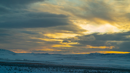 Cloudy sunset over the mountains