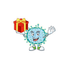 A mascot design style of coronavirus illness showing crazy face