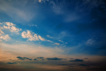 Blue sky with white clouds in the evening.