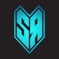 SR Logo monogram with emblem line style isolated on blue gradient colors