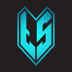 TS Logo monogram with emblem line style isolated on blue gradient colors