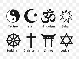 Religious symbols icon set. Vector illustration, flat design.