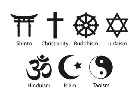 Religious symbols icon set. Vector illustration, flat design.
