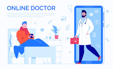 Information Poster about Online Medical Services.  Doctor. Online Medical Consultation Concept, Medical Support.
