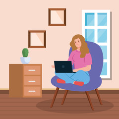 Fototapeta na wymiar woman working in telecommuting inside home vector illustration design