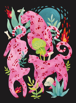 Illustration of pink leopards