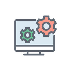 Monitor Settings Vector Colour With Line Icon Illustration