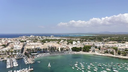 Aerial view, flight at Colonia de Sant Jordi, Cala Galiota, Mallorca, Balearic Islands Spain