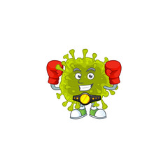 A sporty boxing of coronavirus spread mascot design style