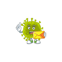 Cute face coronavirus spread mascot design holding an envelope