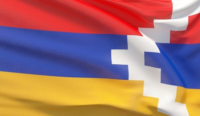 Waving national flag of Artsakh. Waved highly detailed close-up 3D render.