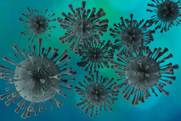 3D rendered illustration of virus, coronavirus, bacteria close-up. Stylized microscope look