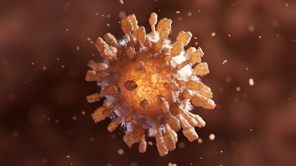 Infected virus inside the blood. Coronavirus concept. also known as 2019-nCov. 3D Rendering.