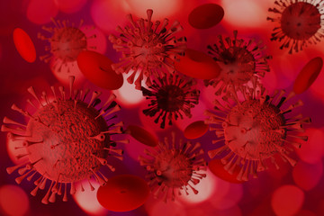 Digital illustration of  virus in red background