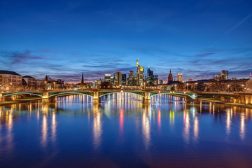 Fototapeta na wymiar The skyline of Frankfurt in Germany at night