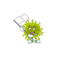 A patriotic coronavirus spread mascot character design holding standing flag