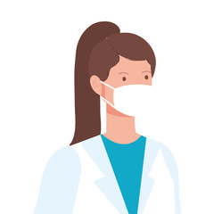 doctor female with protection respiratory vector illustration design