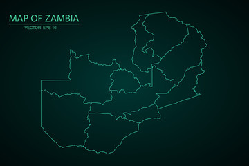 Fototapeta premium Map of Zambia - Blue Geometric Rumpled Triangular, Polygonal Design For yours. Vector illustration eps 10. - Vector