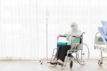 Muslim woma on wheelchair.