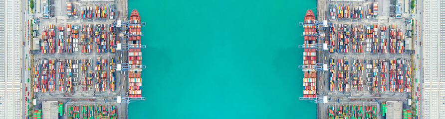 Loading and unloading of containers crane truck and special truck. Container ship, Business logistic import-export transport international and transportation of containers in port 