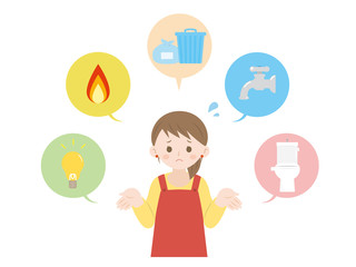 ライフラインに困る女性のイラスト