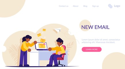 People send or receive a new email. Notification on your computer screen. The manager workplace in the office. Modern flat vector illustation.