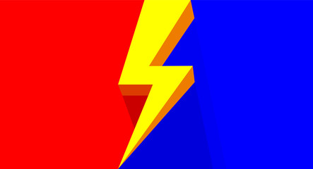 yellow thunder on red and blue bright for banner copy space, flash sales graphic template for vs concept, thunderstorm symbol for advertising compare, icon shock arrow for flash sales banner promotion