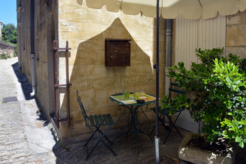 Romantic Coffee Corner in the village of Gordes, Small Famous Town in France.