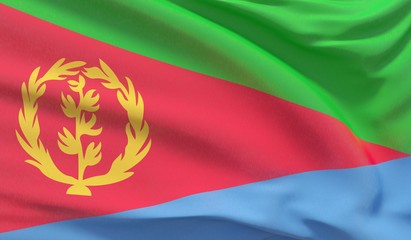 Waving national flag of Eritrea. Waved highly detailed close-up 3D render.