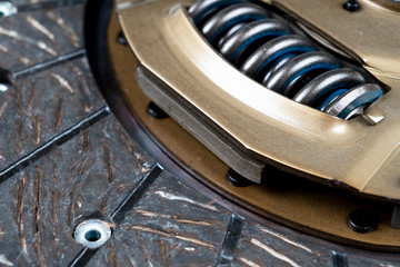 Car repair kit clutch manual gearbox background. Car and truck clutch disk. Sport clutch. Composite...