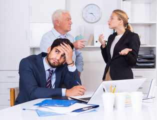 Old boss is chastising employees because of uncompleted work