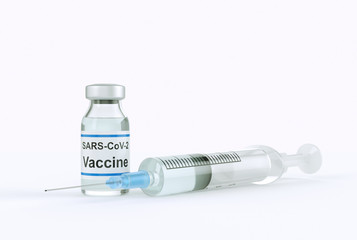 syringe with vaccine vial isolated on white background