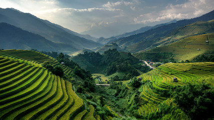 Landscape rice terraces at sunrise Vietnam.