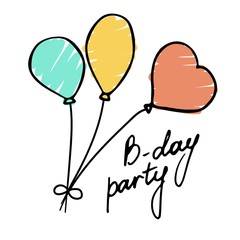 Birthday party. Poster banner postcard for the holiday. Balloons and inscription. Vector