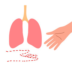 Symbol of organ donation lungs with two hands of donor and recipient. Vector illustration in flat cartoon style.