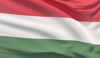 Waving national flag of Hungary. Waved highly detailed close-up 3D render.