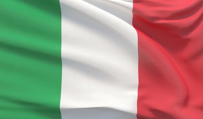 Waving national flag of Italy. Waved highly detailed close-up 3D render.
