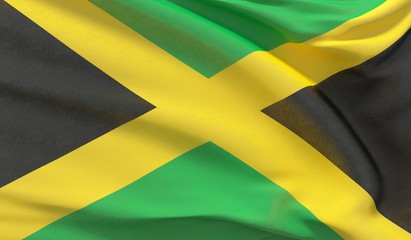 Waving national flag of Jamaica. Waved highly detailed close-up 3D render.