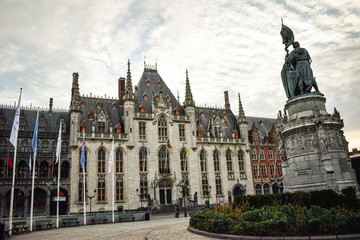 Fototapeta na wymiar Empty streets of the city center of Bruges in Belgium