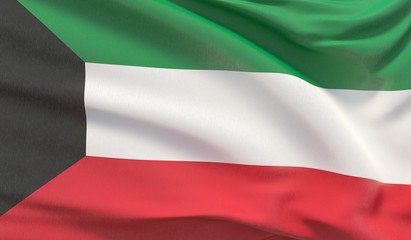 Obraz premium Waving national flag of Kuwait. Waved highly detailed close-up 3D render.