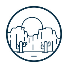 Sun and cactus line style icon vector design